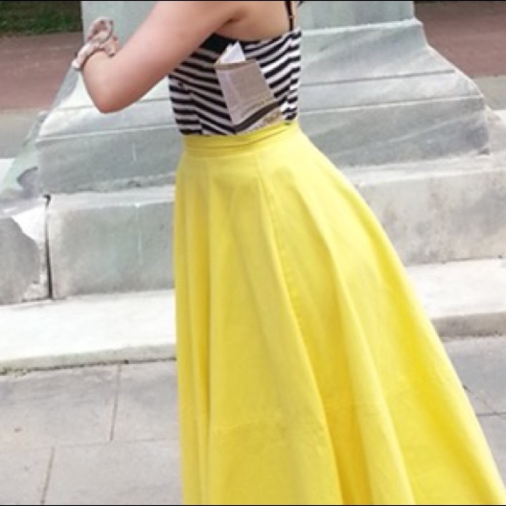 asos Lemon yellow cotton circle midi skirt
